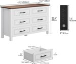 YITAHOME 6-Drawer Dresser with Built-in Power Outlet, Wood TV Stand with 6 Large Drawers & Bar Handles, Dresser Chest of Drawers for Entryway Living Room Hallway, White & Walnut - Image 4
