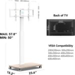 FITUEYES Rolling TV Stand for 32 to 65 70 Inch TVs, Portable Mobile TV Cart on Wheels, Tall Universal TV Floor Stands with Swivel Mount, Fit Corner, Bedroom, Living Room, Small Dorm (White) - Image 7