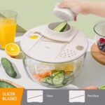 5.3QT Large Lettuce & Fruit Spinner Washing Bowl - Spin Dry Greens, Vegetables & Salad | Multitasking Kitchen Tool with Slicer, Grater & Lemon Juicer - Image 4