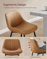 VASAGLE Bar Stools Set of 2, Counter Height Bar Stools with Back, Ergonomic Backrest, Synthetic Leather, Metal Legs, 24.8-Inch Tall Barstools for Kitchen Island Home Bar, Easy Assembly, Caramel Brown - Image 5