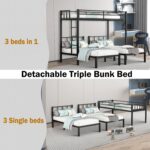 Twin Triple Bunk Bed, Heavy Duty Metal Bunk Bed with Guardrails, Ladder, Detachable Into 3 Twin Beds for Kids, Teens and Adults, Space-Saving Design, No Box Spring Needed, Black - Image 5