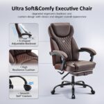 Office Chair, Big and Tall Office Chair with Foot Rest Ergonomic Desk Chairs Reclining High Back Leather Chairs with Lumbar Support(Brown) - Image 6