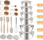 Mixing Bowls with Airtight Lids Set, 20 PCS Kitchen Gadgets Set, 6 Stainless Steel Bowls,3 Grater Attachments,Non-Slip Silicone Bottoms,Great for Serving&Baking,Size 5, 4, 3.5, 2.1, 1.5, 1.1QT (Khaki) - Image 9