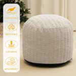Round Stuffed Pouf Ottoman for Foot Rest, Storage Ottoman Pouf Foot Stool Cushion, Faux Fur Poufs with Foam Chunk Filling, 26 X 18 Inch Floor Chair for Living Room Bedroom Home Decor, Beige - Image 7