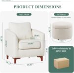 COLAMY Sherpa Accent Chair with Storage Ottoman Set, Upholstered Barrel Arm Chair with Footrest, Modern Living Room Chair with Back Pillow, Cream - Image 4
