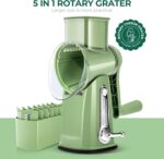 SUSTEAS Rotary Cheese Grater with Handle - Vegetable Shredder with 5 Well-designed Blades & Strong Suction Base,Round Mandoline Slicer & Food Chopper for Kitchen,with Blade Storage Box(Retro Green) - Image 9