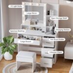 YESHOMY Vanity Desk with Mirror, Power Outlet and 10 Lights, Makeup Table with 4 Drawers, 3 Color Modes Available for Bedroom, White - Image 7