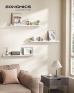 SONGMICS Floating Shelves, Set of 3 Wall Shelves, 31.5-Inch Wide, for Photo Frames and Trinkets, for Living Room, Home Office, Kitchen, Bathroom, White ULWS081W01 - Image 3
