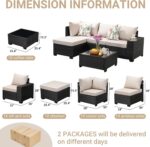 Jing's Villa 5-Piece Patio Furniture Set, All-Weather Outdoor Wicker Sectional Sofa with Cushions, Tempered Glass Table & Ottoman, Rattan Conversation Seating for Porch, Garden, Backyard,Beige - Image 8