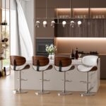 Bar Stools Set of 3, Adjustable Swivel Barstools Mid-Century Modern PU Leather Counter Height Bar Stool, Kitchen Island Barstools with Back (White) - Image 9