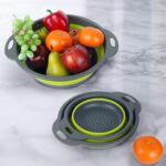 Collapsible Colander 3-Pack Set Space-Saving Foldable Kitchen Strainer with Non-Slip Base Durable Thickened PP+TPE Collapsible Strainers for Pasta, Vegetables, Fruits (Gray-Green) - Image 4