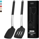 Home Hero Silicone Spatula Set - Heat Resistant Spatulas for Cooking - Ergonomic Stainless Steel Cooking Utensils - Solid & Slotted Silicone Turners - Pack of 2, Black - Image 2