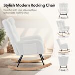 Nursery Rocking Chair,300lb Glider Chair with Wood Legs/Two Side Pockets,Teddy Upholstered Glider Rocker with Padded Seat High Backrest for Living Room/Bedroom/Nursery - Image 5