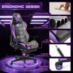 Gaming Chair High Back Ergonomic Computer Racing Chair Adjustable Office Chair with Footrest, Lumbar Support Swivel Chair - Upgraded Version BlackPurple - Image 6