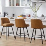 360°Swivel Counter Height Bar Stools Set of 2,Upholstered Morden Kitchen Barstools with High Backs,26" H Seat Height,Faux Leather (Faux Leather-Saddle Brown , 2 Pieces - 26" Counter Height) - Image 6