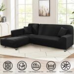 Sectional Couch Covers 2-Piece Softness L Shaped Sofa Cover Super Stretch L-Type Couch Slipcover with 2Pcs Pillowcases Sofa Slipcover 3 Seater + 3 Seater Furniture Protector (Black) - Image 3