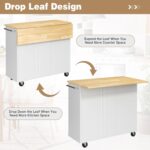 Shintenchi Kitchen Island with Folding Drop Leaf, Rolling Island Table with Storage, Kitchen Cabinet on Wheels with Seating Area for Kitchen, Bar Cart with Cabinet, White - Image 4