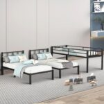 Twin Triple Bunk Bed, Heavy Duty Metal Bunk Bed with Guardrails, Ladder, Detachable Into 3 Twin Beds for Kids, Teens and Adults, Space-Saving Design, No Box Spring Needed, Black - Image 8