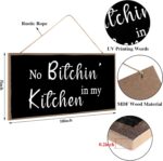 Jetec 2 Pieces Funny Kitchen Signs the Dishes Hanging Wall Art Decoration No Bitchin in My Kitchen Rustic Wooden Wall Signs Decorative Wood Home Decor, 10 x 5 Inch(Stylish) - Image 3