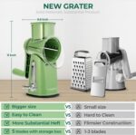 SUSTEAS Rotary Cheese Grater with Handle - Vegetable Shredder with 5 Well-designed Blades & Strong Suction Base,Round Mandoline Slicer & Food Chopper for Kitchen,with Blade Storage Box(Retro Green) - Image 3