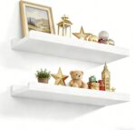 Love-KANKEI Floating Shelves Wall Mounted Set of 2, 17 Inch Rustic Wood Wall Shelves for Storage, Bedroom Living Room Bathroom Kitchen Office and More White - Image 2