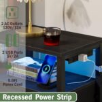 Furnulem Black Nightstand with Wood Shelf, Bed Side Table with Led Light and Charging Station, 25.8 Inch End Table with 3 Fabric Storage Drawers, Small Night Stand for Bedroom Furniture - Image 9