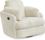 Signature Design by Ashley Tie-Breaker Cozy Contemporary Manual Press-Back Swivel Glider Rocker Recliner with 2 Bolster Pillows and Hidden Storage, White - Image 2