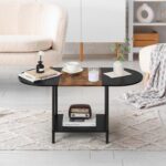 Coffee Tables for Living Room,2-Tier Small Oval Center Table Industrial Modern Style Coffee Tables with Storage Shelf and Wood Tabletop for Small Space,Home Office,Brown & Black - Image 6