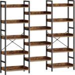 Rolanstar Bookshelf 5 Tiers, Triple Bookcase with Open Display Shelves, Industrial Wide Bookshelf with Metal Frame for Living Room, Office, Rustic Brown - Image 2