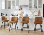 360°Swivel Counter Height Bar Stools Set of 2,Upholstered Morden Kitchen Barstools with High Backs,26" H Seat Height,Faux Leather (Faux Leather-Saddle Brown , 2 Pieces - 26" Counter Height) - Image 7