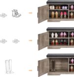 2-Tier Storage Bench, 39.4" Wide Shoe Bench with Padded Seat Cushion, Entryway Bench with 2 Barn Doors and Adjustable Shelf, Greige - Image 7