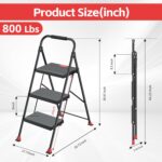 Step Ladder Foldable Folding Stool - for Home Adults Kitchen 3 Stepping Extension Tall Heavy Duty with Handrails - Closet Stepstool Stair Ladders Extendable Stepladder for Indoor House 800Lbs - Image 8