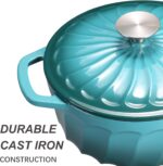 Enameled Cast Iron Dutch Oven with Lid, 3 QT Cast Iron Dutch Oven Pot, Heavy Duty Cast Iron Pot for for Bread Baking, Cook, Bake, Oven Safe across All Cooktops (BlueGreen,3 QT) - Image 4