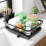 Kitsure Dish Drying Rack - Compact Dish Rack with Utensil Holder & Adjustable Water Outlet, Rust-Proof & Scratch-Resistant Drying Rack for Kitchen, 14.5" x 12.0" x 4.0", Black - Image 2
