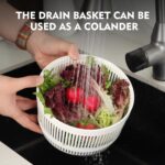 Ourokhome Salad Spinner Lettuce Dryer, Hand-crank Rotary Vegetable Dryer Veggie Washer with Transparent Bowl and Colander for Greens, Herb, Berry, Fruits, Macaroni, 2.8 QT, White - Image 8