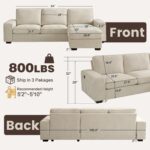 PARKOL 99" L-Shaped Sectional Couch with Storage, Sofa with Reversible Chaise, USB Type-C Charging, Chenille Fabric, Removable Cushion Covers, for Small Space, Apartment, Living Room, Beige - Image 3