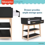Fisher Price by Dream On Me Baby Changing Table, Matte Black Vintage Oak – Greenguard Gold & JPMA Certified, Wooden Nursery Dresser with Storage Shelves – Compact, Sturdy & Easy-to-Clean Design - Image 6