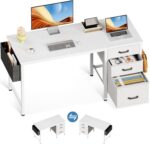 Casaottima 40" Small Computer Home Office Desk for Bedroom with Fabric Drawers & File Cabinet, Cloth Storage Bag and Hook, Writing Study Work Table for Small Space, White - Image 2