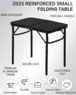 LOFTEY 2025 Reinforced Small Folding Table Portable, Small Foldable Camping Table, Heavy-Duty Mini Folding | 2 Adjustable Height | Lightweight Aluminum with Handle | 25" x 16" x 22", Black - Image 4