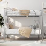 Merax Twin Over Twin Metal Bunk Bed with Ladder and high Guardrail, Able to Split, Storage Space, No Box Spring Needed, Noise Free,Silver - Image 4