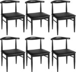 Yaheetech Dining Chairs Set of 6 Mid Century Modern Leather Dining Room Chairs with Armless Backrest & Metal Legs for Kitchen, Living Room, Black - Image 2