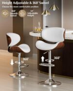 Bar Stools Set of 3, Adjustable Swivel Barstools Mid-Century Modern PU Leather Counter Height Bar Stool, Kitchen Island Barstools with Back (White) - Image 5