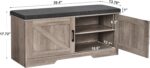 2-Tier Storage Bench, 39.4" Wide Shoe Bench with Padded Seat Cushion, Entryway Bench with 2 Barn Doors and Adjustable Shelf, Greige - Image 4
