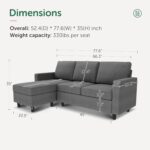 HONBAY Convertible Sectional Sofa, Convertible L Shaped Couch with Reversible Chaise, Sectional Couch for Small Space Apartment, Grey - Image 3
