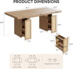 LIKIMIO 78.7" Farmhouse Dining Table for 6-8 People, Extra Thick Wood Top with 2 Hidden Adjustable Storage Drawers, Modern Woven Rattan Table for Dining Room, Kitchen, Living Room, Rustic White - Image 3