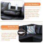 Wakefit Sectional Sofa Couch, Modern 4-Seaters Living Room Furniture Sets with Chaise Lounge, Ottoman & 2 Pillows | L Shape Couch | Cup Holder | Faux PU Leather, Black - Image 7