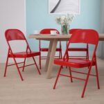 Flash Furniture 4 Pack HERCULES Series Double Braced Red Metal Folding Chair - Image 3