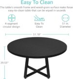 Black Round Dining Table for 6 - Modern Circle 51 Inch Large Room Kitchen Dinning Tables for 4 to 6 Person Seats Small Spaces Wood Dinner Mesa De Comedor Redonda - Image 3