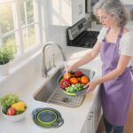 Collapsible Colander 3-Pack Set Space-Saving Foldable Kitchen Strainer with Non-Slip Base Durable Thickened PP+TPE Collapsible Strainers for Pasta, Vegetables, Fruits (Gray-Green) - Image 7