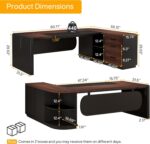 Tribesigns 80'' L-Shaped Desk, Large Executive Office Desk with 55'' Drawers Cabinet, Modern Computer Table with Storage Shelves, Business Furniture for Home Office, Walnut & Black - Image 3